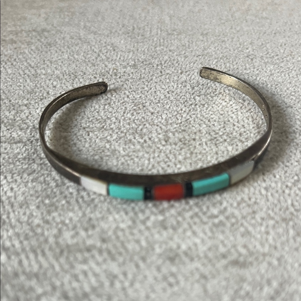 Multicolor Stone Cuff Bracelet Vintage silver